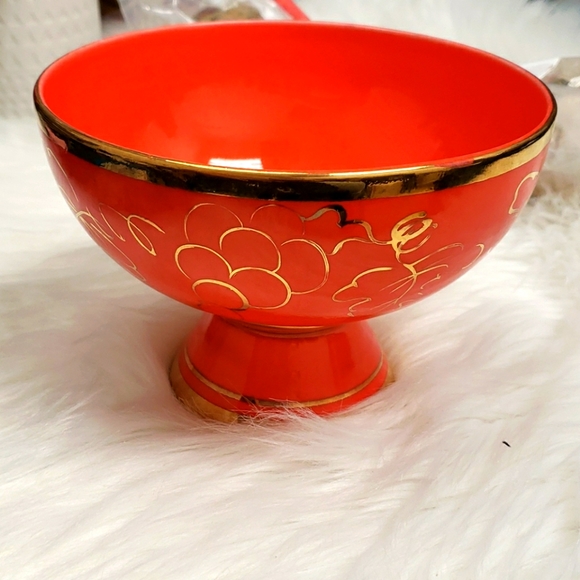 Orange pedestal bowl - Picture 1 of 8